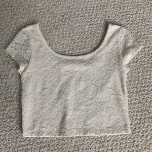 Off-White Lace Short Sleeve Crop Top